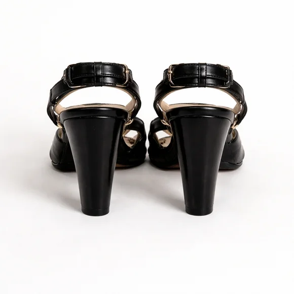 Coach Size 7.5B Black Leather Ankle Strap Block Heels - Picture 4 of 10